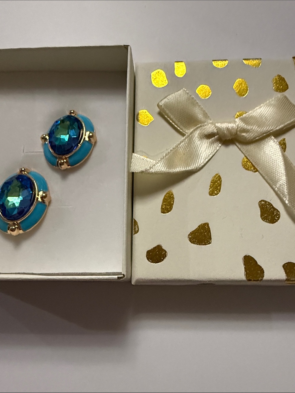 Gold-Tone Turquoise Blue Oval Crystal Stud Earrings